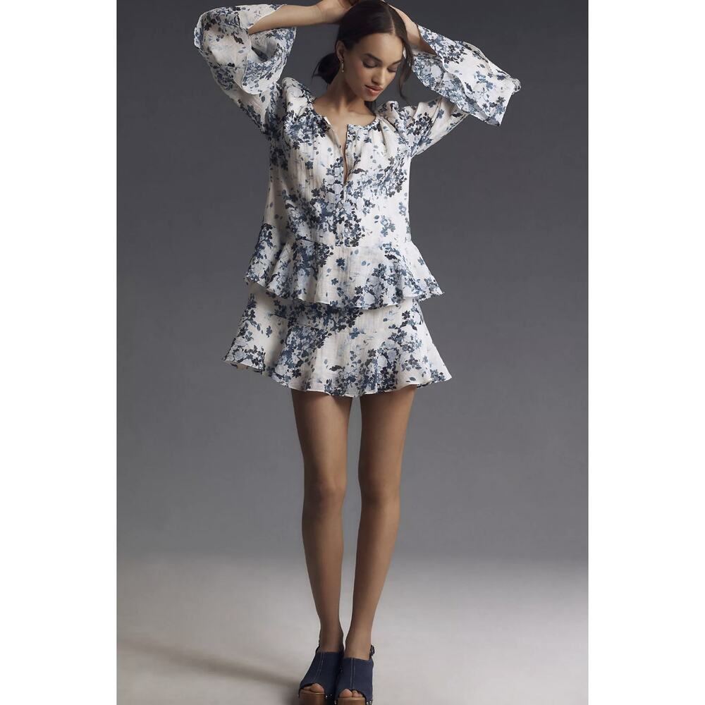 Maeve Long-Sleeve V-Neck Mini Swing Dress